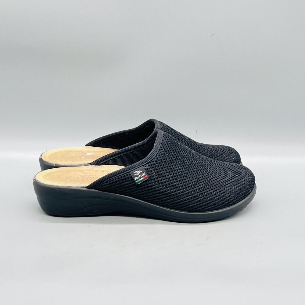 Fly Flot Shoes Womens 8 Black Mesh Mule Slippers Slip On Clog Casual Comfort